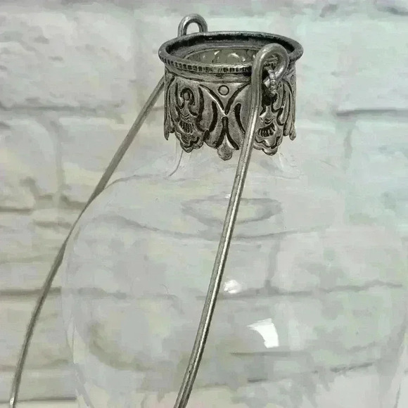 Large 14" Jug  Etched Crystal Tea Votive Candle Holder Silver Metal Handle - Picture 9 of 15
